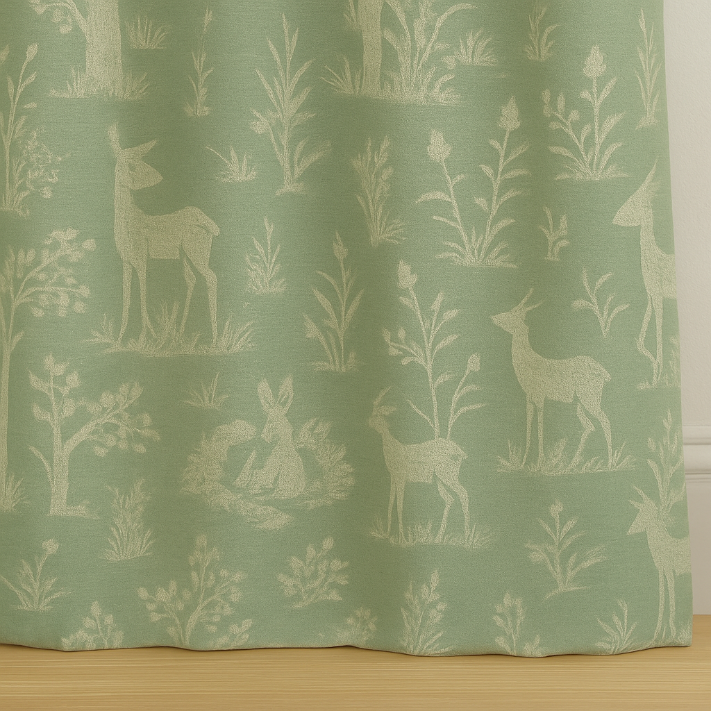 Sage Green Linen Curtains with Animal & Nature Print | Custom Sizes | Blackout & Light Filtering Options | Rod & Track Compatible-4