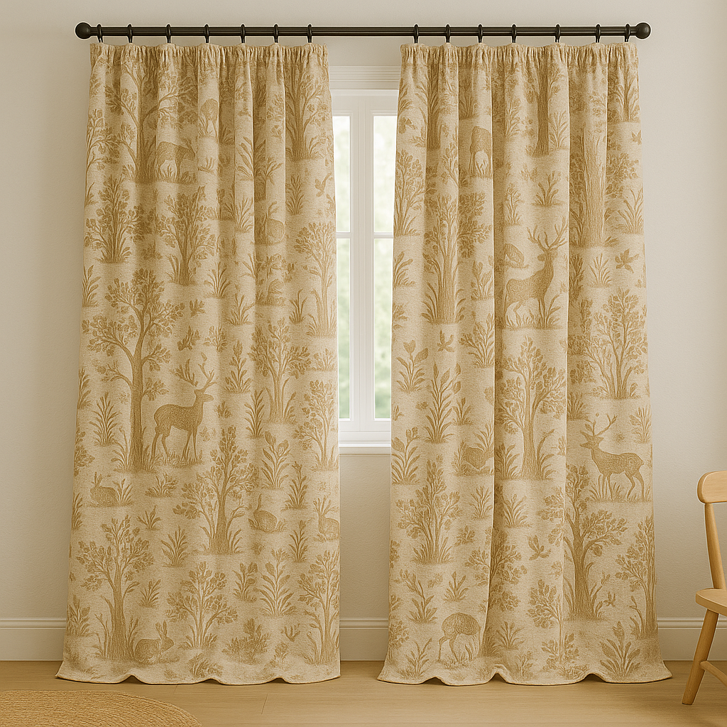 Natural Linen Curtains with Beige Animal & Nature Print | Custom Sizes | Light Filtering & Blackout Options | Rod & Track Compatible-1