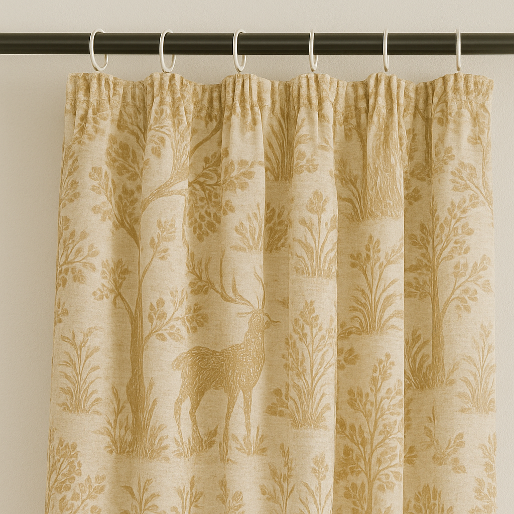 Natural Linen Curtains with Beige Animal & Nature Print | Custom Sizes | Light Filtering & Blackout Options | Rod & Track Compatible-2