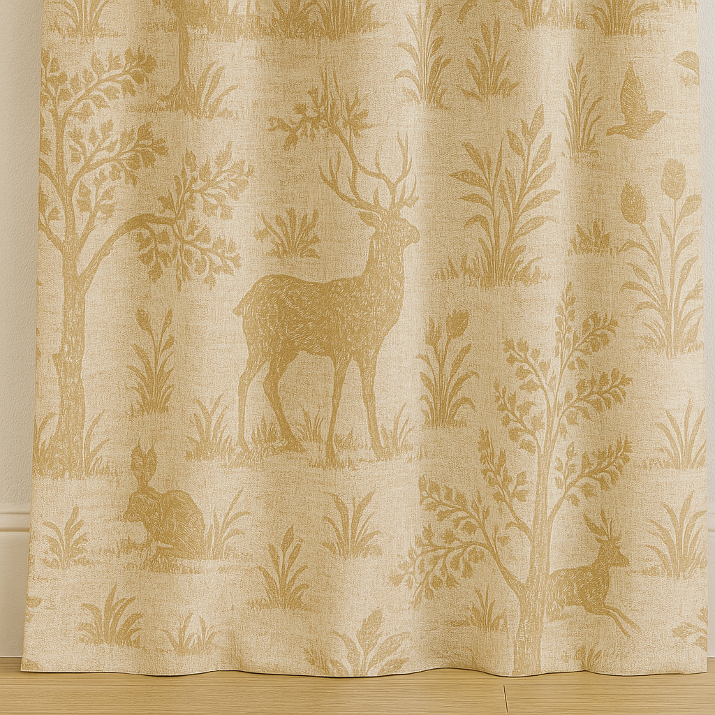 Natural Linen Curtains with Beige Animal & Nature Print | Custom Sizes | Light Filtering & Blackout Options | Rod & Track Compatible-3