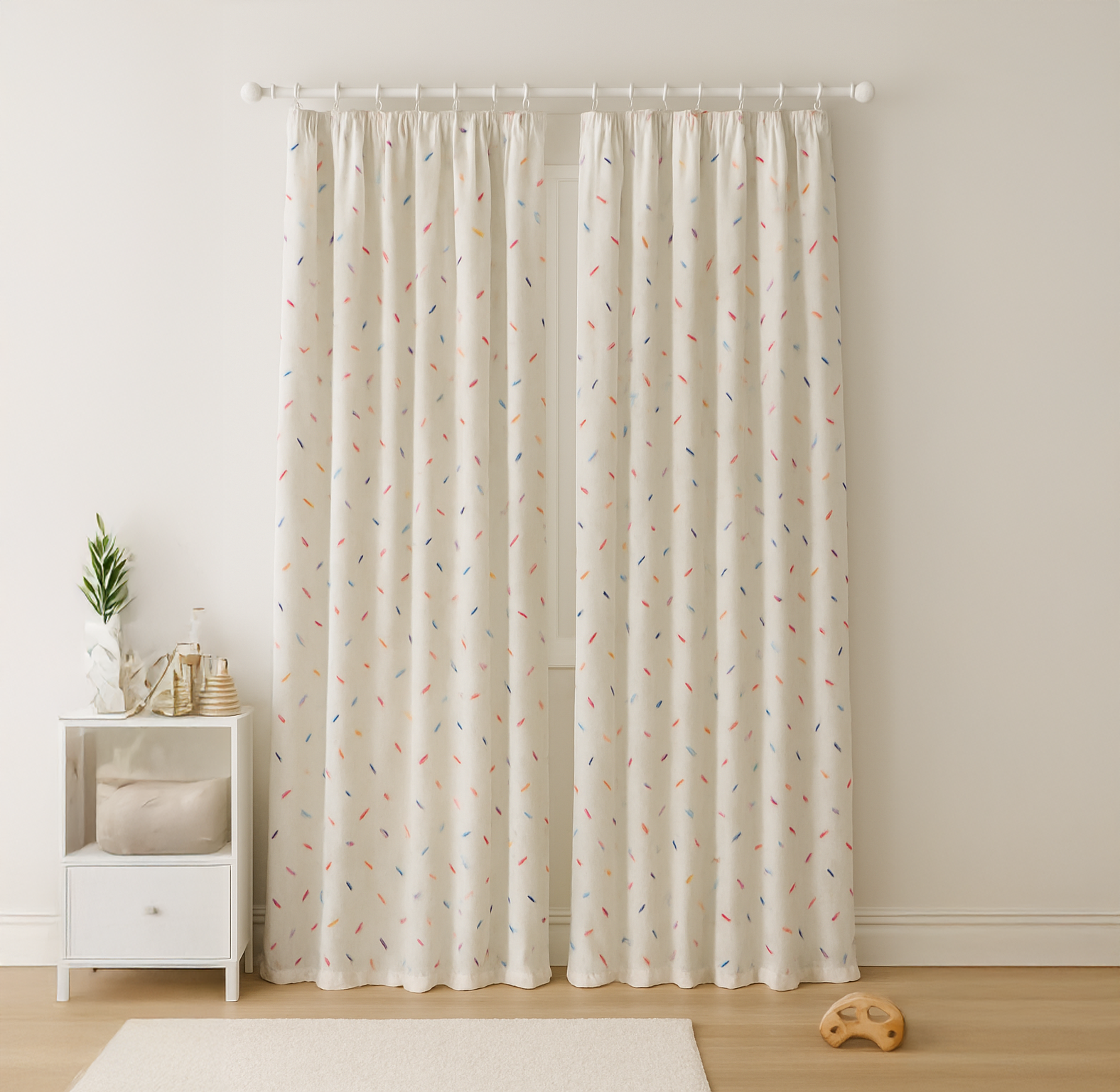 Luxury Linen Embroidered Curtains for Kids Room & Nursery – Single or Pair – Blackout & Light Filtering – Custom Sizes – Rod & Track Compatible-1