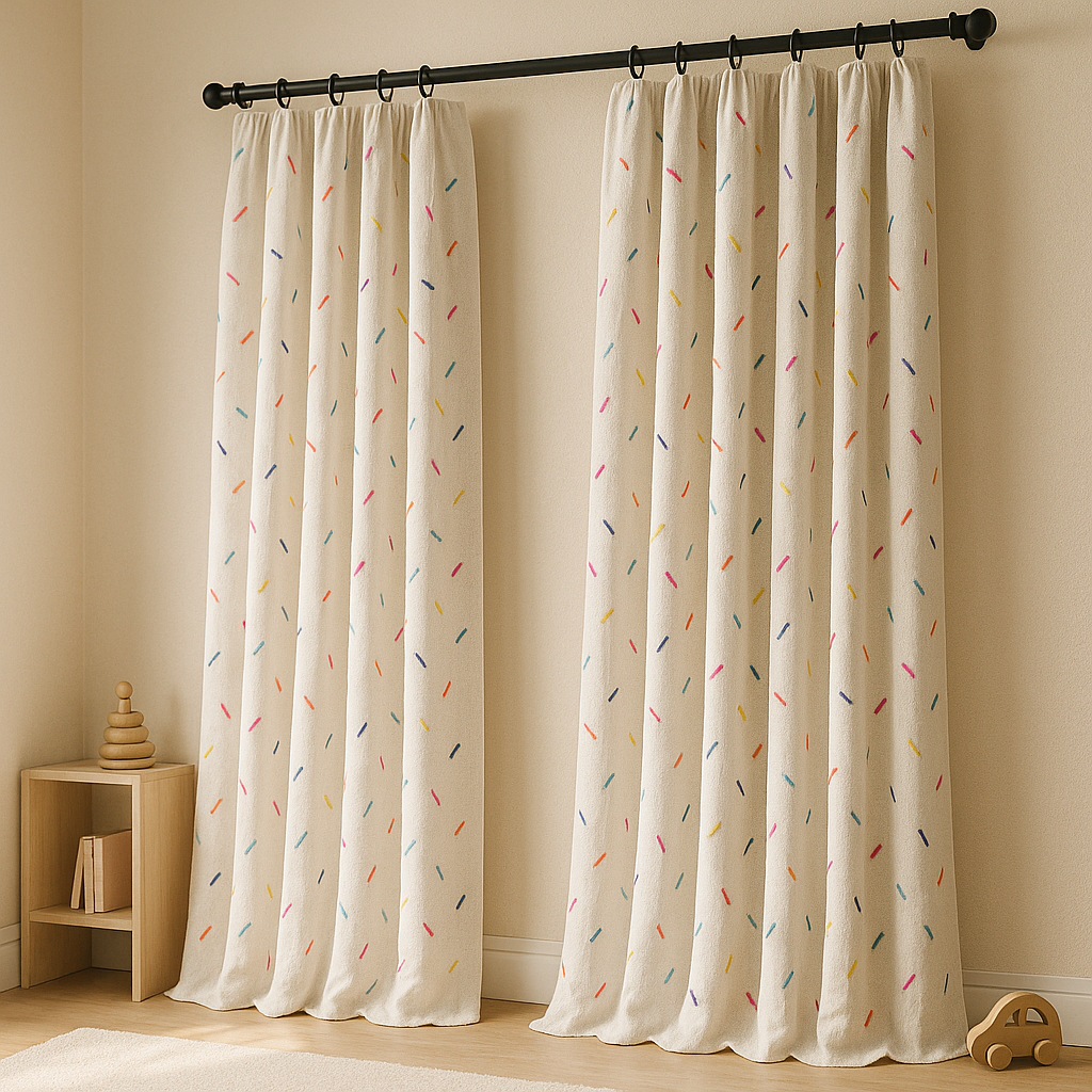 Luxury Linen Embroidered Curtains for Kids Room & Nursery – Single or Pair – Blackout & Light Filtering – Custom Sizes – Rod & Track Compatible-4