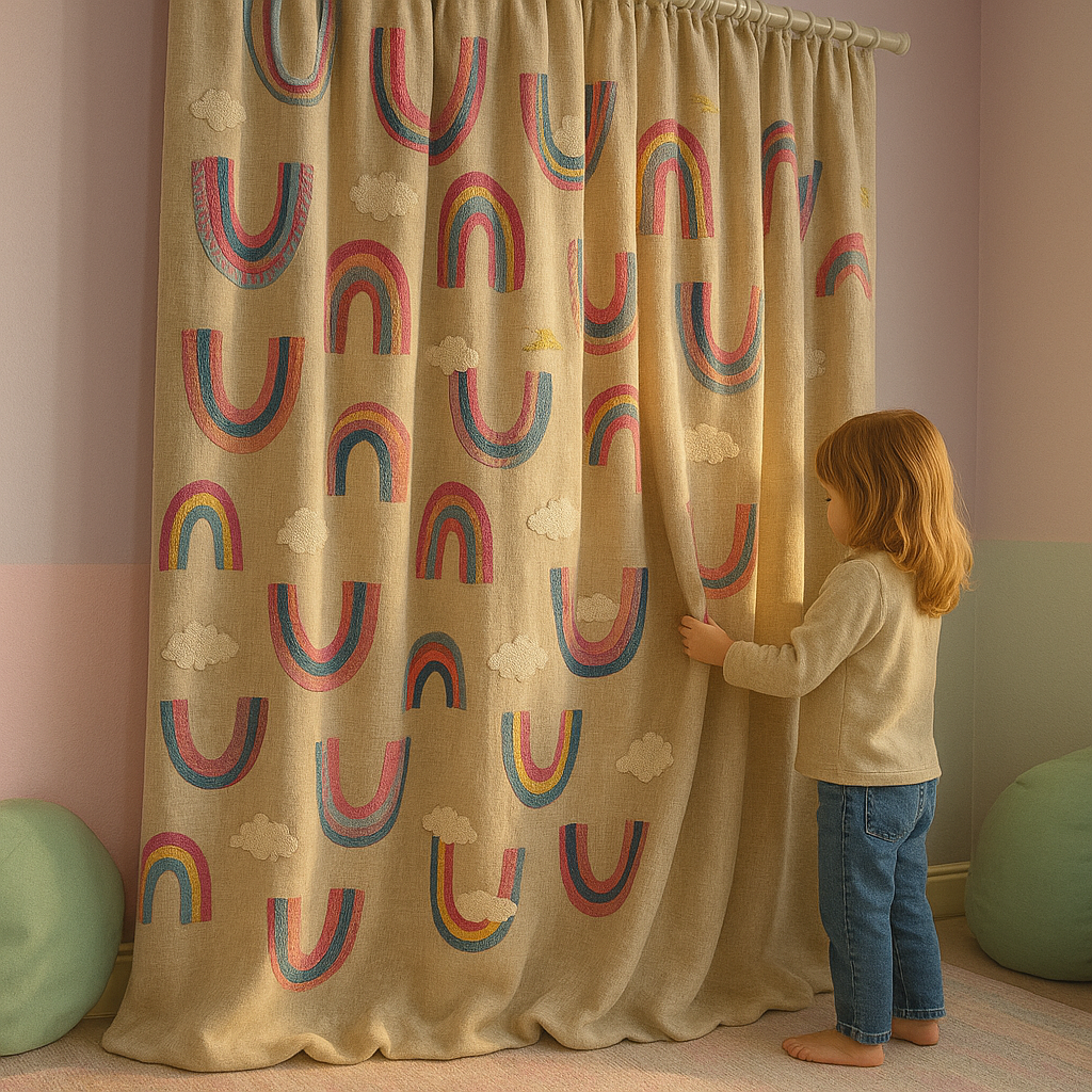Rainbow Embroidered Linen Curtains for Kids — Custom Sizes, Blackout or Light Filtering Options-4