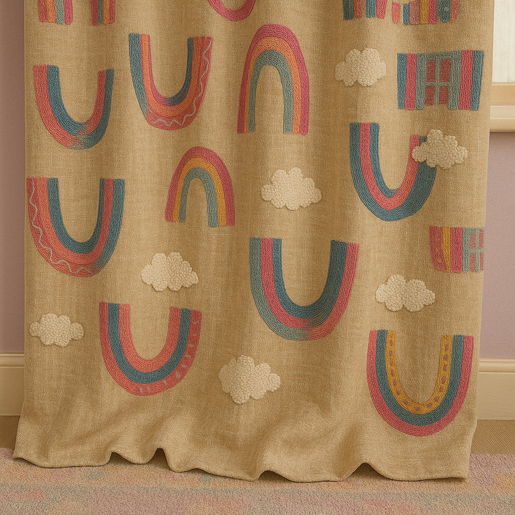 Rainbow Embroidered Linen Curtains for Kids — Custom Sizes, Blackout or Light Filtering Options-3