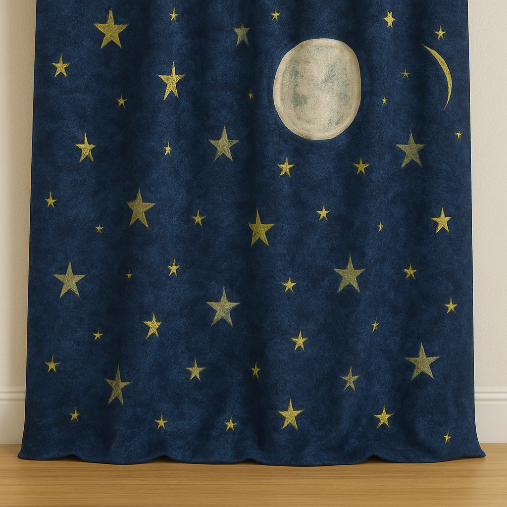 Celestial Stars & Moon Linen Curtains for Kids Room - Custom Sizes - Light Filtering or Blackout Liner - Single or Pair - Rod & Track Compatible-4