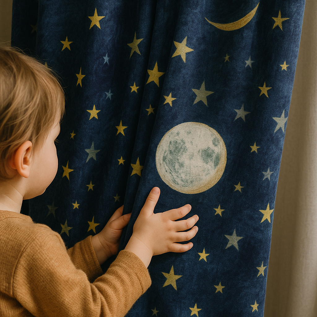 Celestial Stars & Moon Linen Curtains for Kids Room - Custom Sizes - Light Filtering or Blackout Liner - Single or Pair - Rod & Track Compatible-0