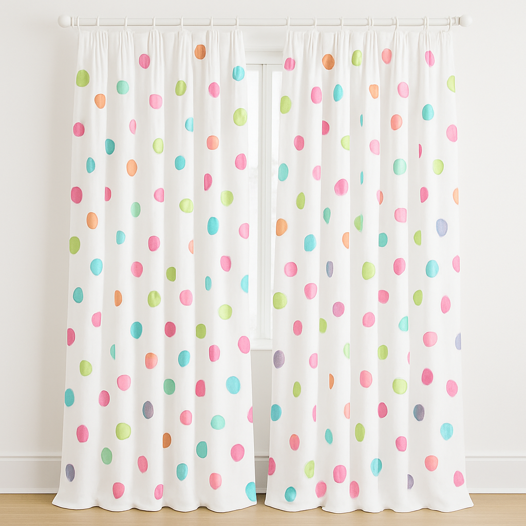 White Linen Polka Dot Curtains for Kids Room - Custom Sizes, Blackout or Light Filtering Liners, Rod or Track Compatible-3