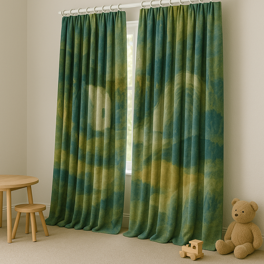 Handmade Pure Linen Kids Curtains — Abstract Landscape Design — Custom Sizes — Light Filtering or 100% Blackout Lining — Rod & Track Compatible-3
