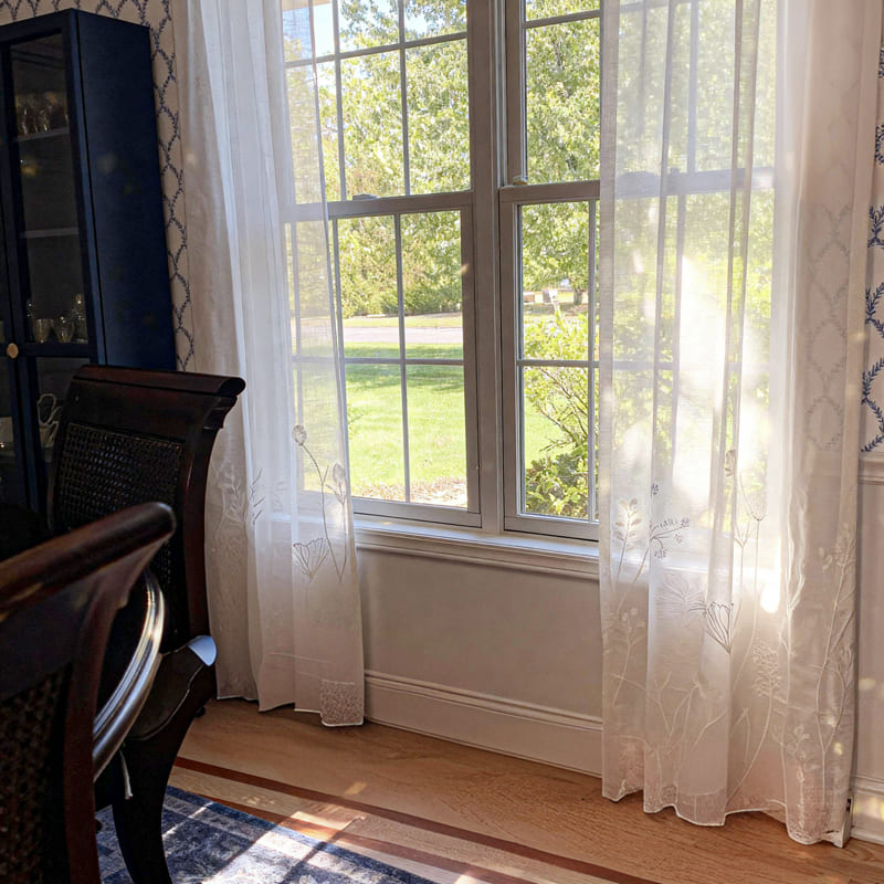 Chole White Bottom Floral Embroidered Sheer Curtains