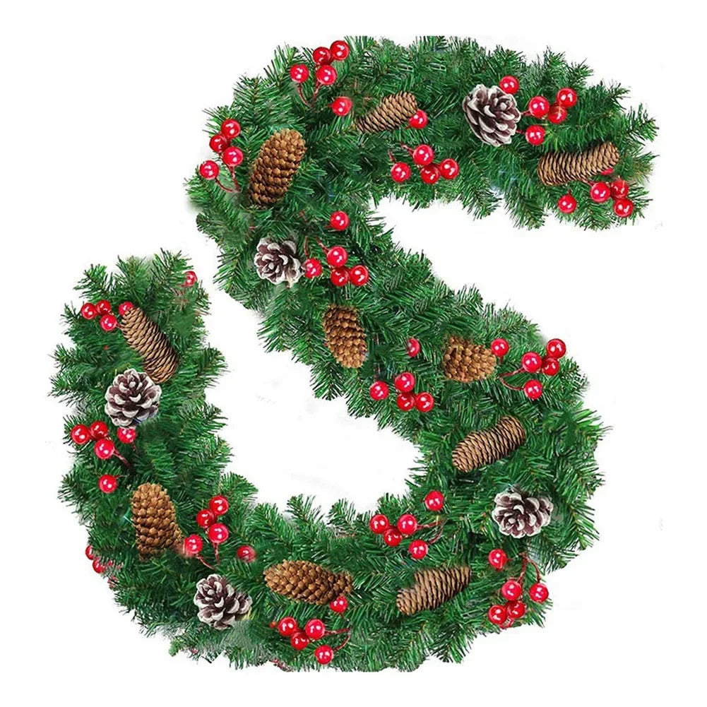 Christmas Garland with Pinecones & Red Berries - 2.7m