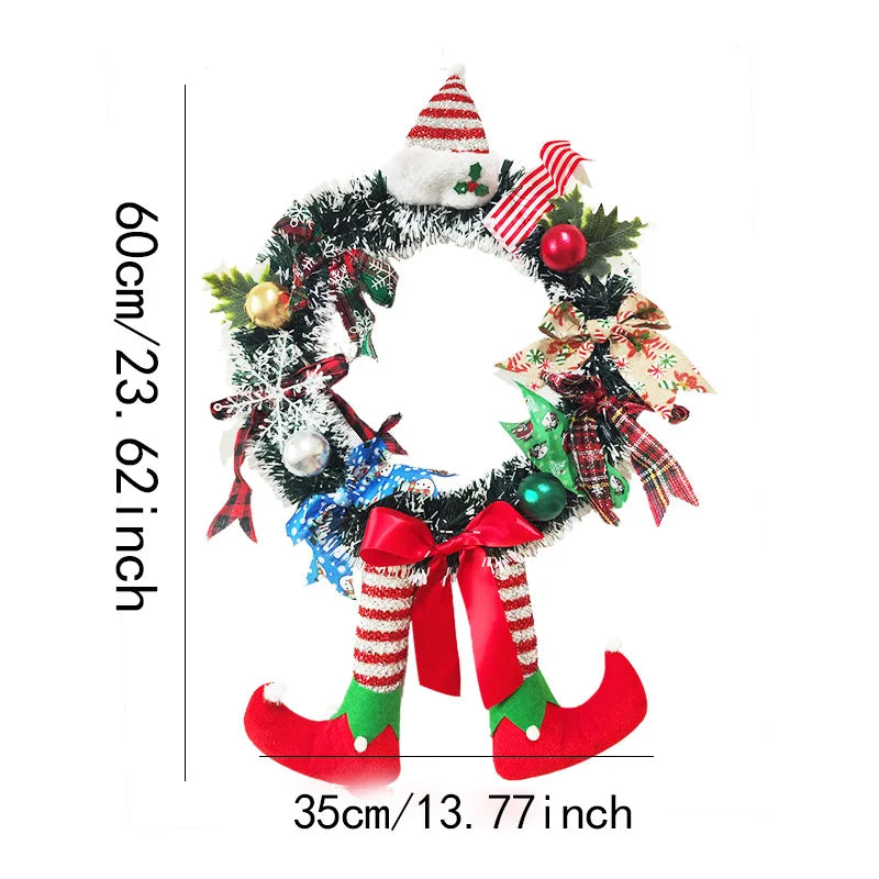 Christmas Long Legged Hanging Garland Wreath with Bowknot-3