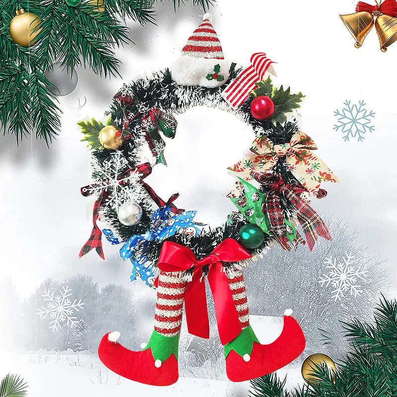 Christmas Long Legged Hanging Garland Wreath with Bowknot-1