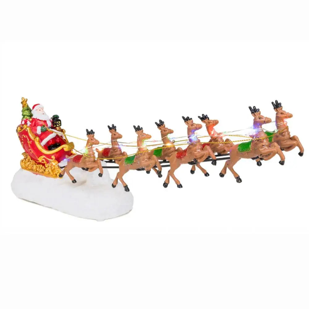 Christmas Village Decoration LED Santa's Sleigh and Reindeer Figurines-0