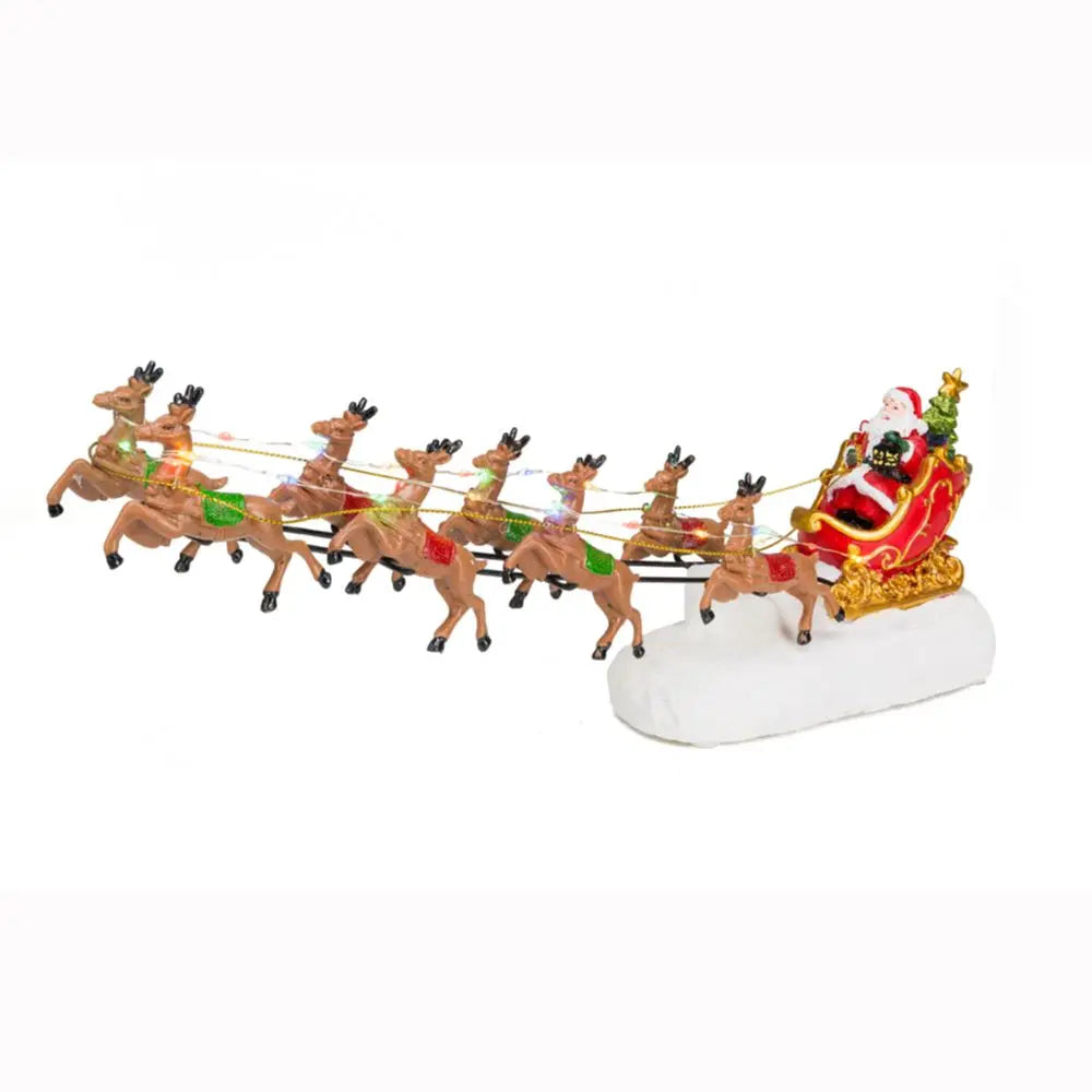 Christmas Village Decoration LED Santa's Sleigh and Reindeer Figurines-1