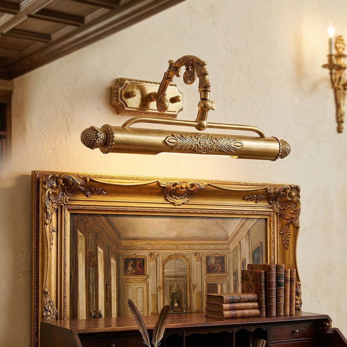 Antique Brass Picture Frame Wall Lamp with Integrated Light | Gallery Wall Art