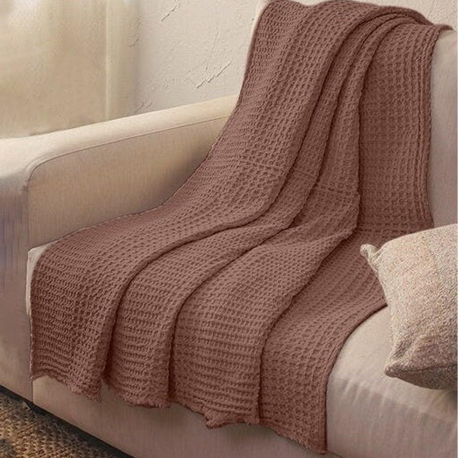 Linen Cotton - Waffle Weave Throw Blanket - PRHOMZ