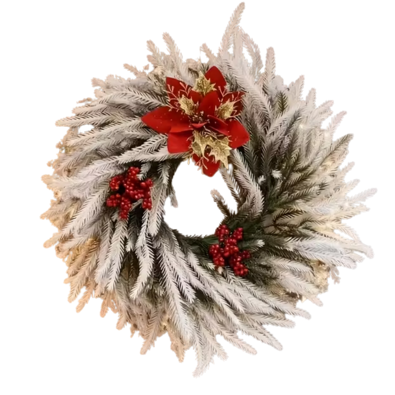 White Christmas Wreath with Red Berries-0
