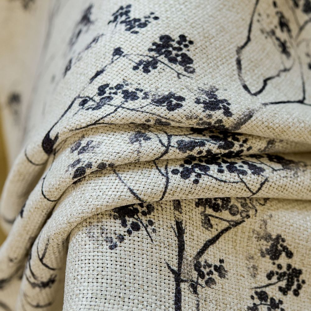 Cordelia Black Floral Faux Linen Printed Curtains