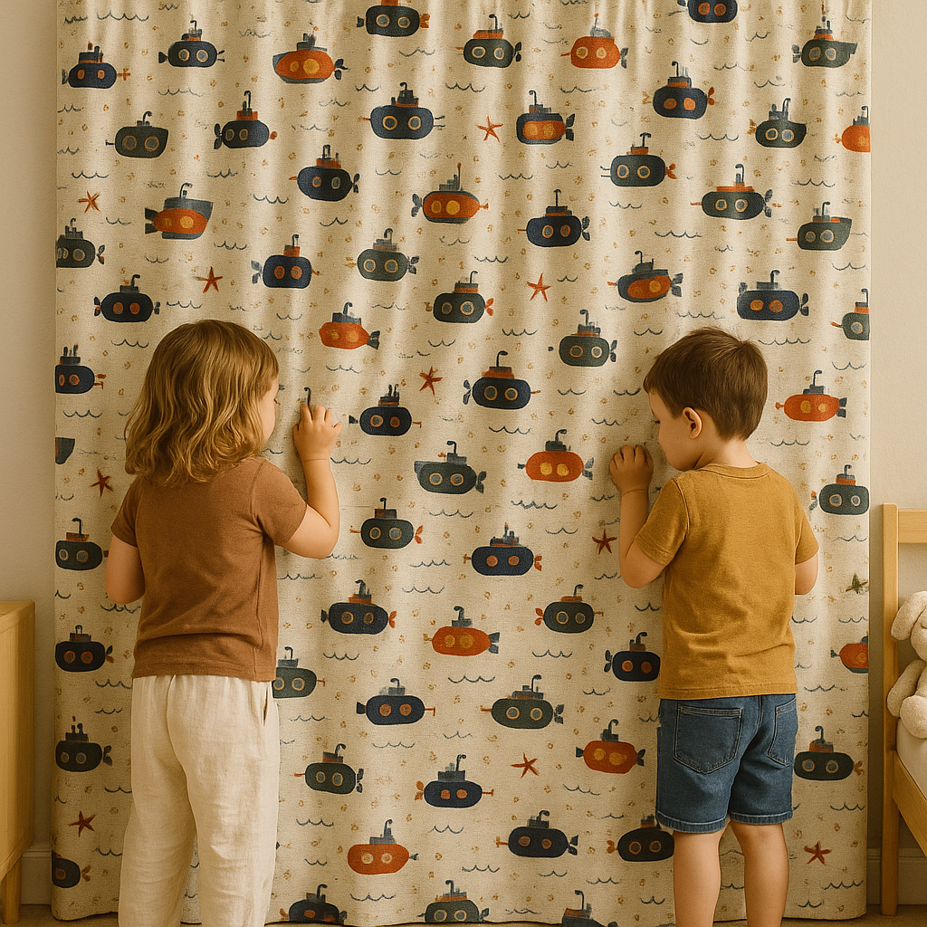 Submarine Adventure Cotton Kids Curtains – Nautical Underwater Drapes, Light-Filtering or 100 % Blackout-4