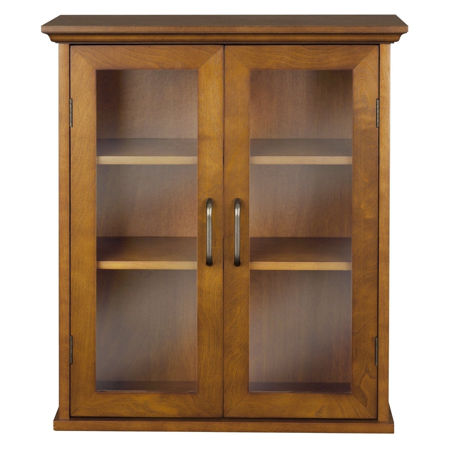 Oak Finish Bathroom Wall Cabinet with Glass 2-Doors & Shelves-0