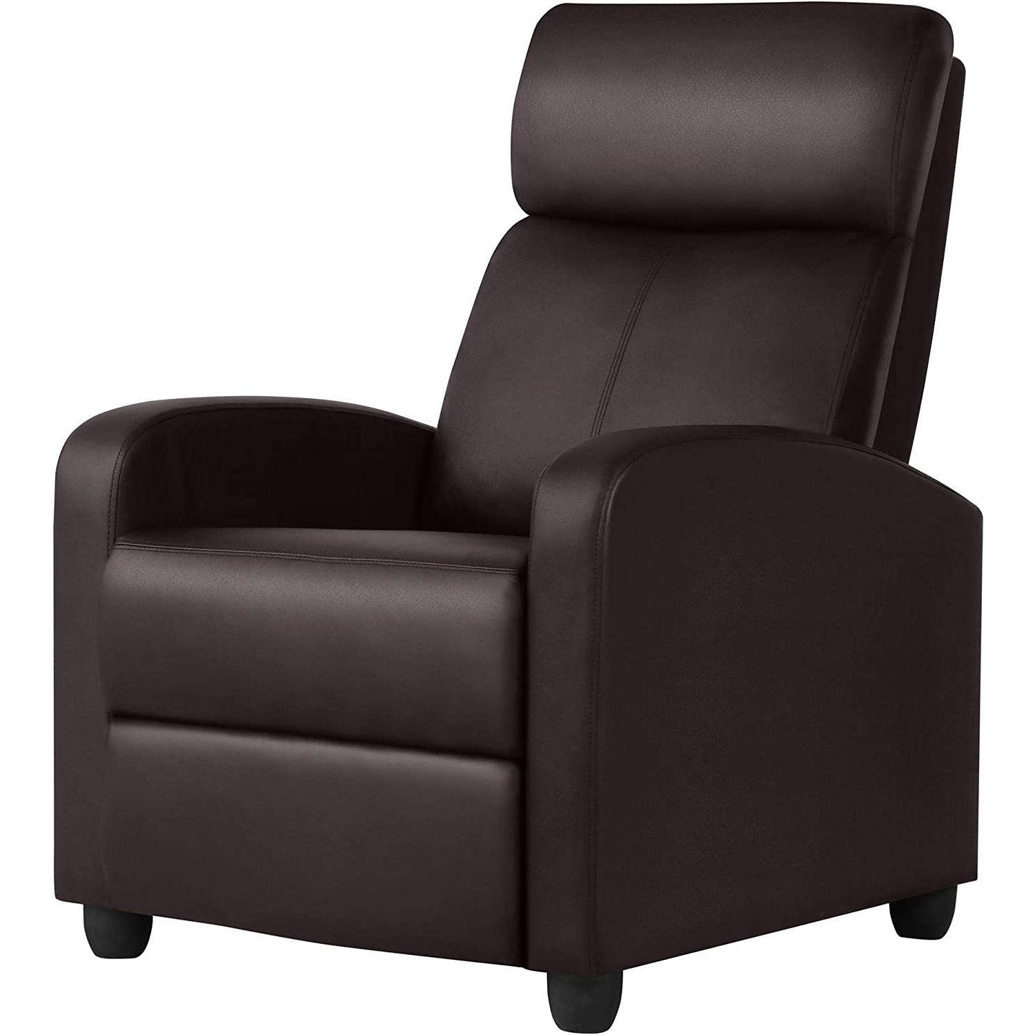 Dark Brown High-Density Faux Leather Push Back Recliner Chair - PRHOMZ