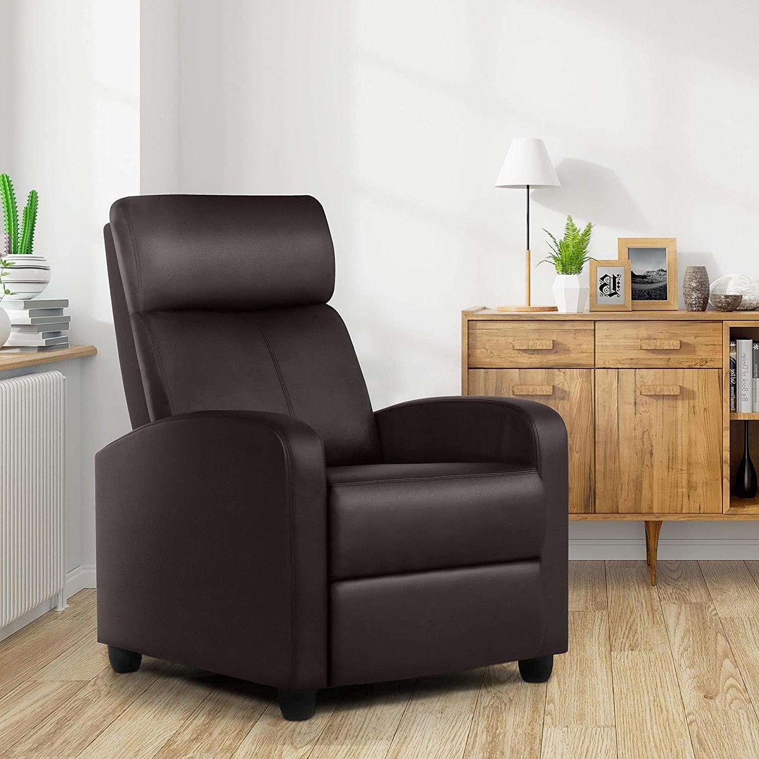 Dark Brown High-Density Faux Leather Push Back Recliner Chair - PRHOMZ