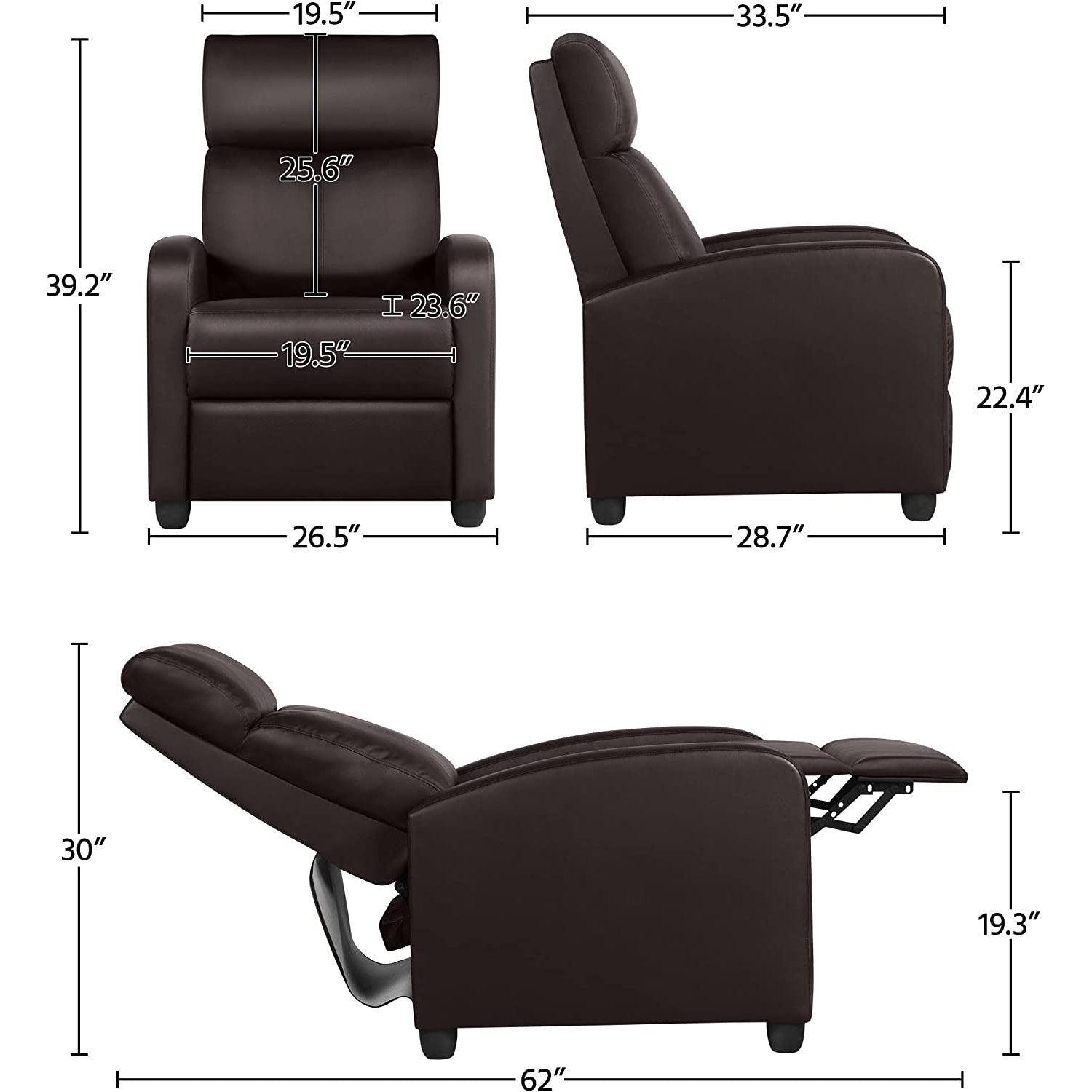 Dark Brown High-Density Faux Leather Push Back Recliner Chair - PRHOMZ