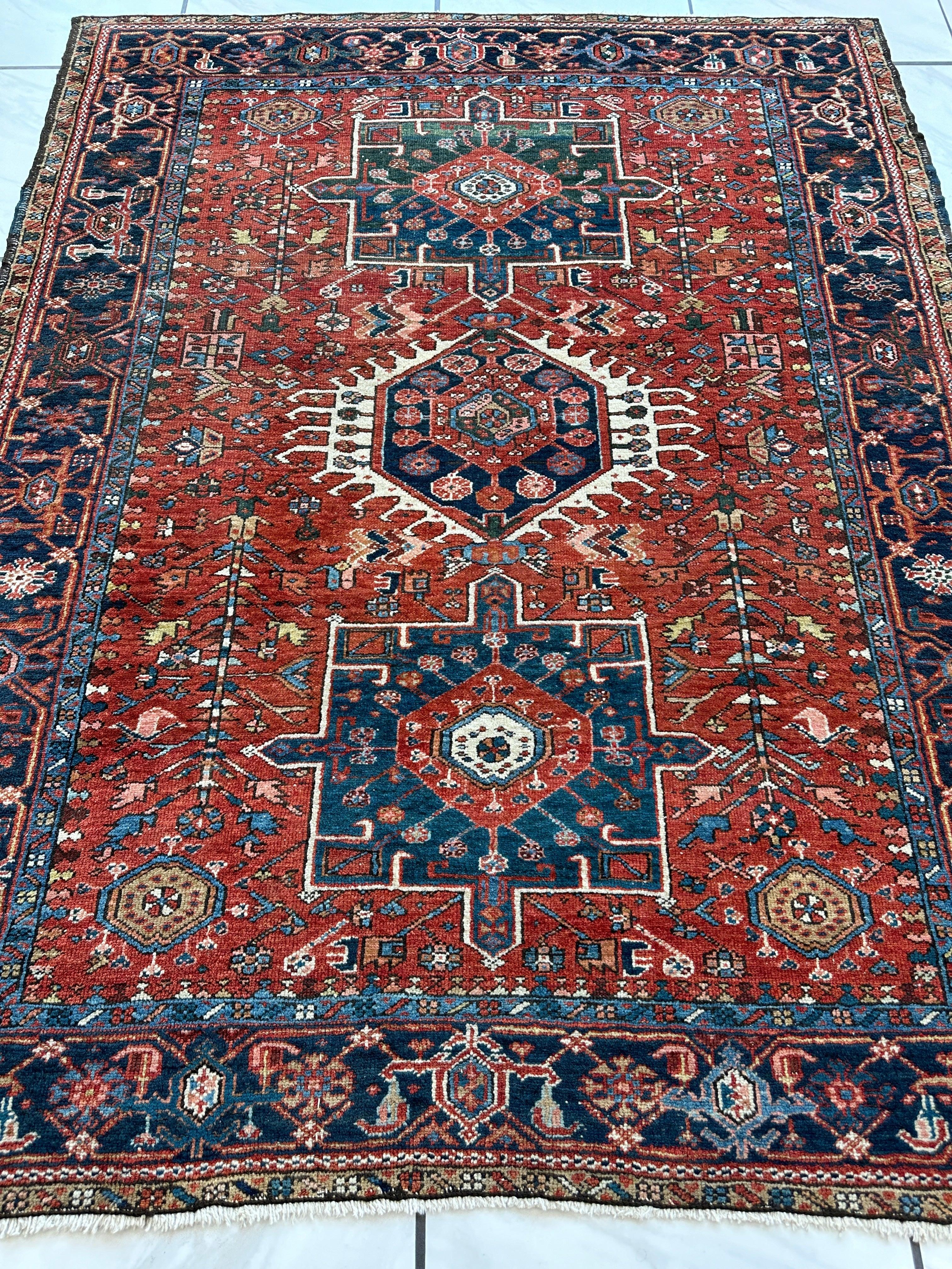 KARAJA Persian Antique Heriz Rug 4'9" x 6'