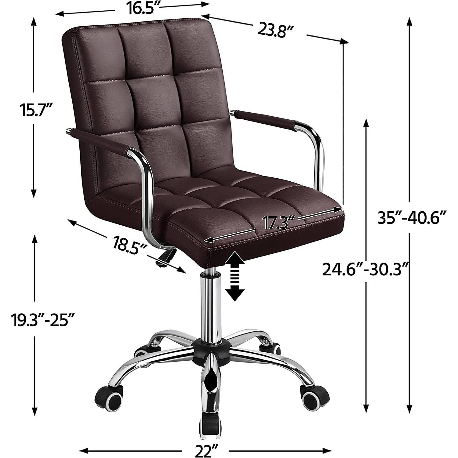Dark Brown Modern Faux Leather Mid-Back Office Chair with Armrests and Wheels - PRHOMZ