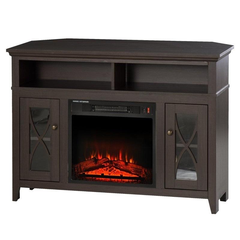Espresso Electric Fireplace Mantel TV Stand – Adjustable Shelves & 2 Storage Cabinets - PRHOMZ