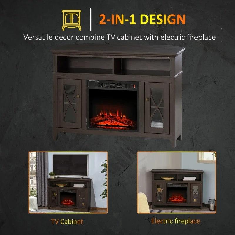 Espresso Electric Fireplace Mantel TV Stand – Adjustable Shelves & 2 Storage Cabinets - PRHOMZ