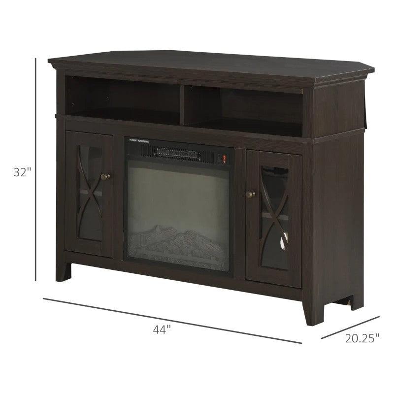 Espresso Electric Fireplace Mantel TV Stand – Adjustable Shelves & 2 Storage Cabinets - PRHOMZ