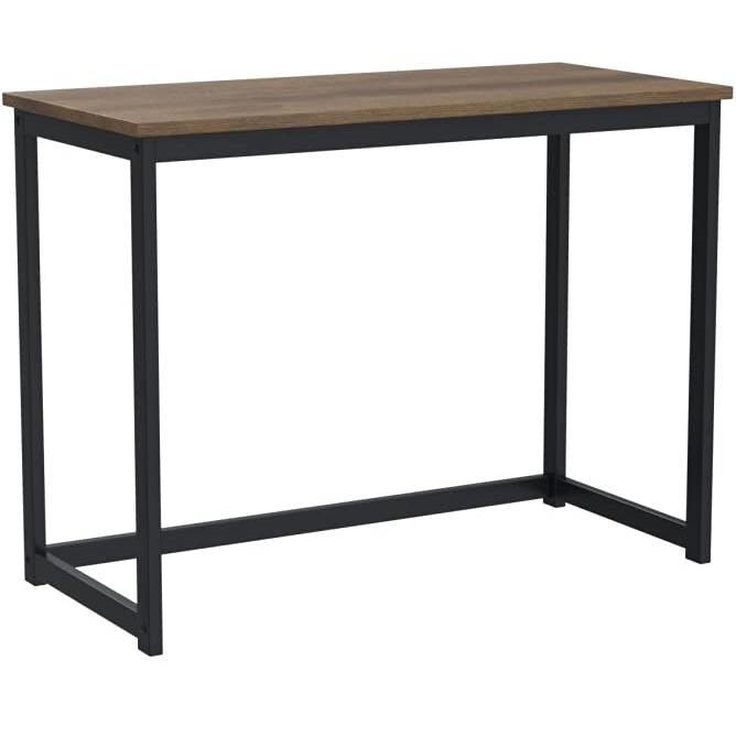Small Home Office Modern Laptop Computer Desk Table Metal Frame Brown Wood Top - PRHOMZ