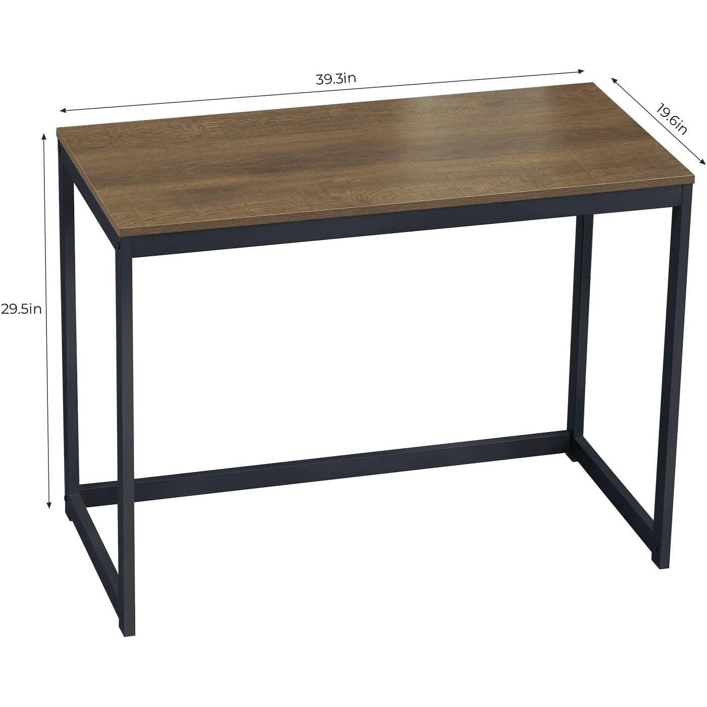 Small Home Office Modern Laptop Computer Desk Table Metal Frame Brown Wood Top - PRHOMZ