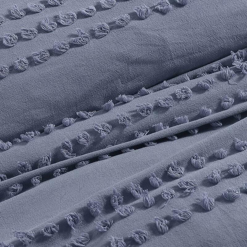 King size 5-Piece 100-Percent Cotton Clip Dot Boho Comforter Set in Denim Blue - PRHOMZ