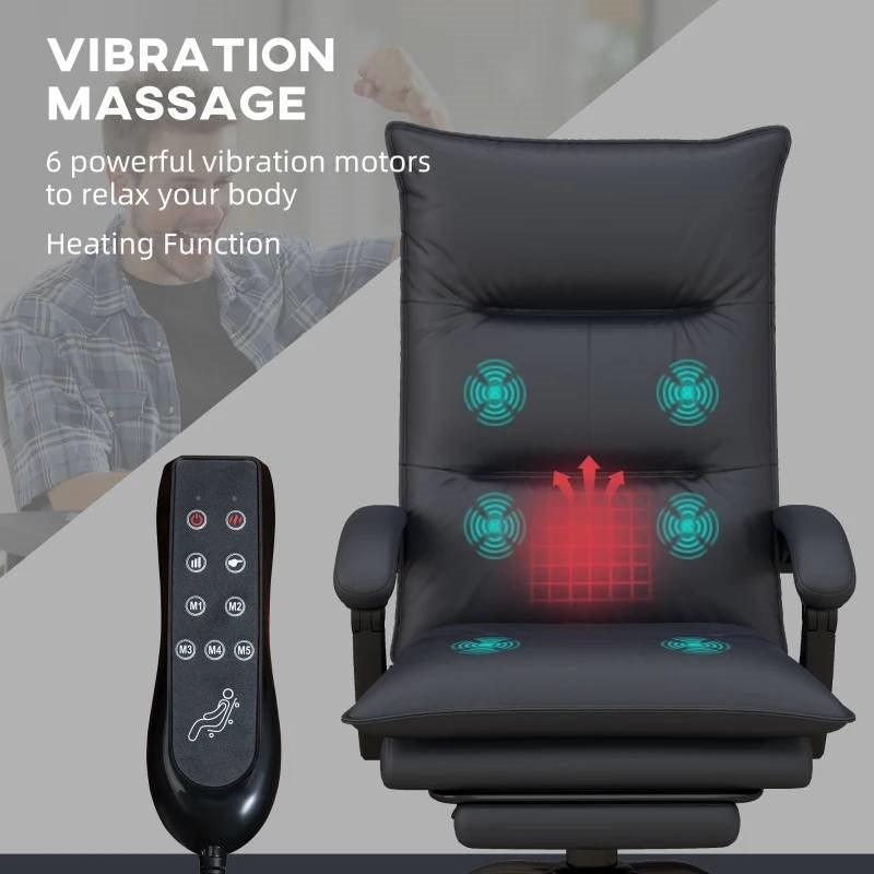 Double Padded Executive Massage Heated Office Chair Charcoal - PRHOMZ