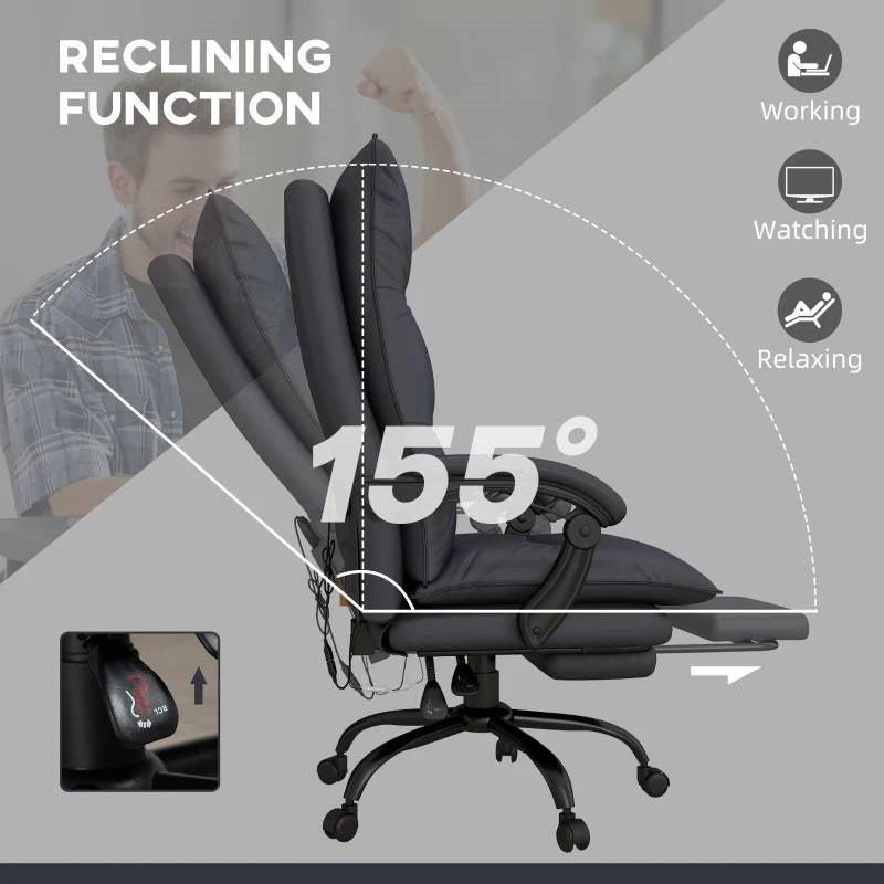 Double Padded Executive Massage Heated Office Chair Charcoal - PRHOMZ