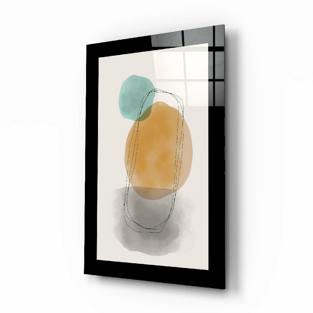 Boho Teal Ochre Shapes Glass Wall Art