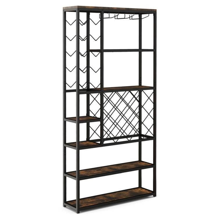 Heavy Duty Industrial Metal Wood 6 Tier Wine Rack Kitchen Storage Shelving Unit-2