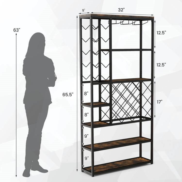Heavy Duty Industrial Metal Wood 6 Tier Wine Rack Kitchen Storage Shelving Unit-4