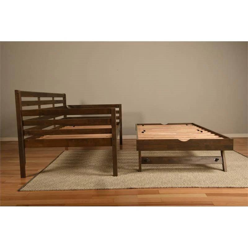 Solid Wood Daybed Frame with Twin Pop-Up Trundle Bed in Walnut Finish - PRHOMZ