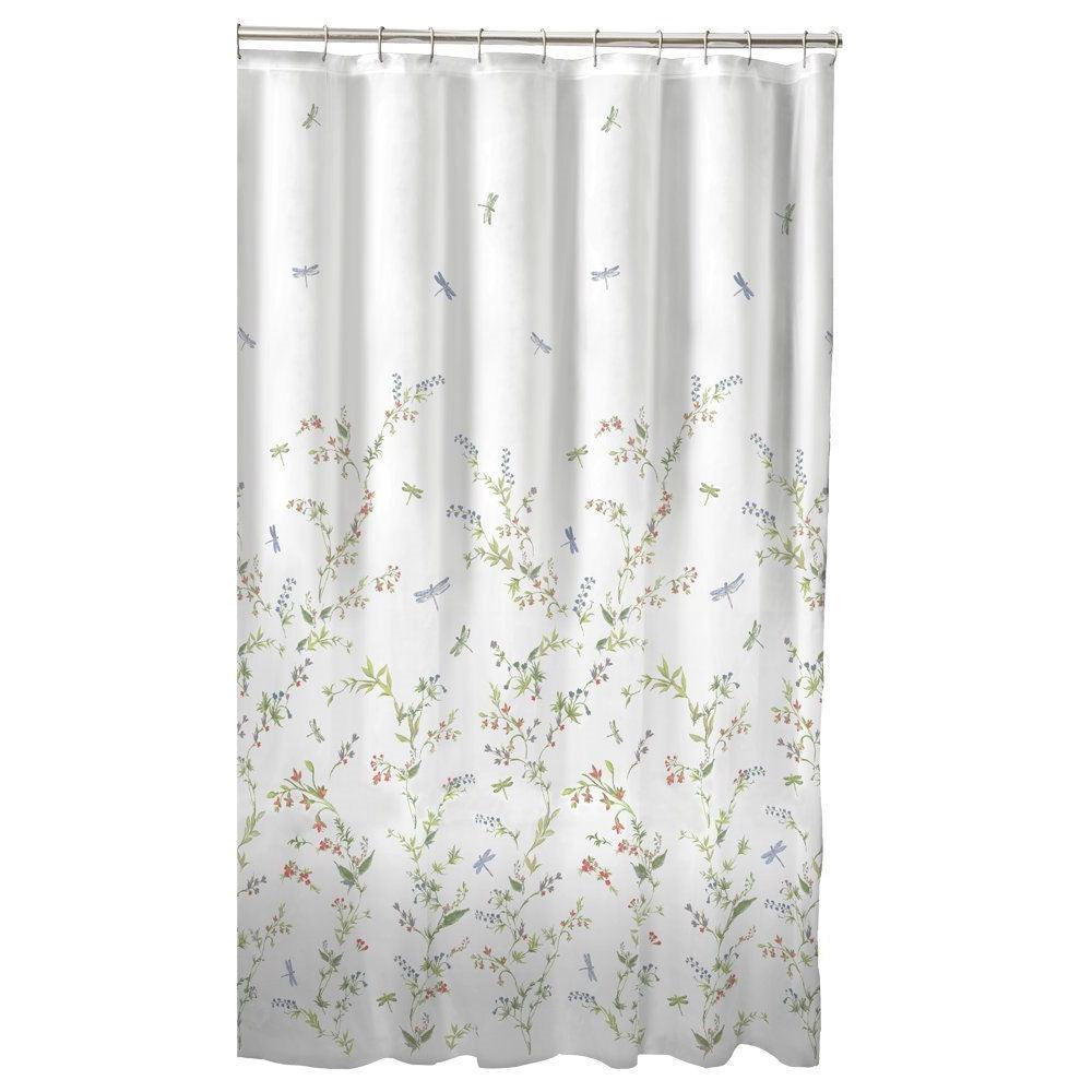 Floral Dragonfly Polyester Machine Washable Shower Curtain - PRHOMZ