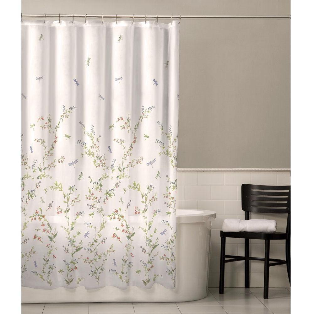 Floral Dragonfly Polyester Machine Washable Shower Curtain - PRHOMZ