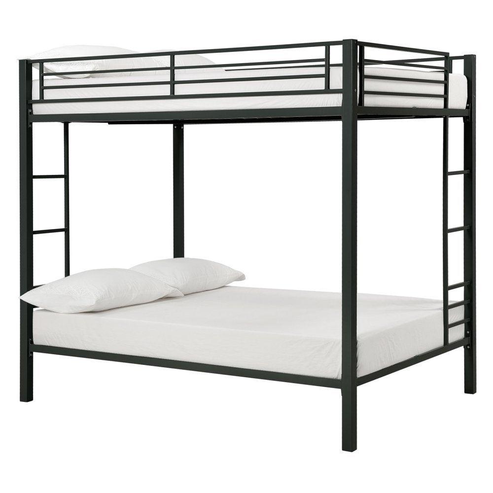 Full over Full size Sturdy Black Metal Bunk Bed - PRHOMZ