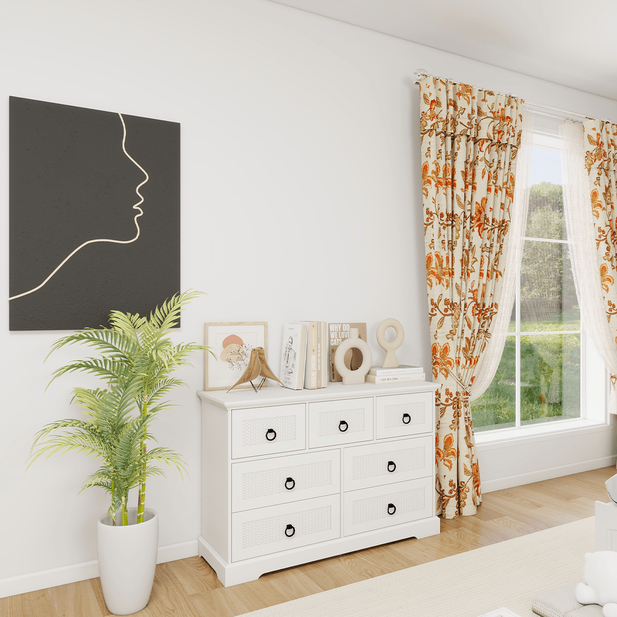 Modern 7-Drawer Dresser – 47" Wide Farmhouse Chest for Bedroom, Living Room, Entryway – White Tall Storage Cabinet - PRHOMZ