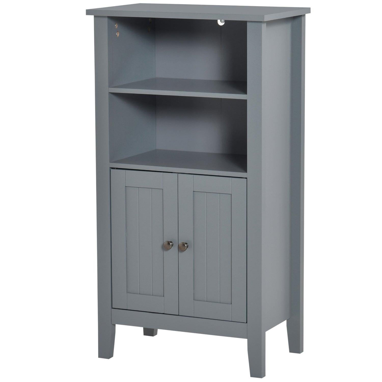 Gray 2 Tier Shelf Hidden Storage Bathroom Floor Cabinet - PRHOMZ