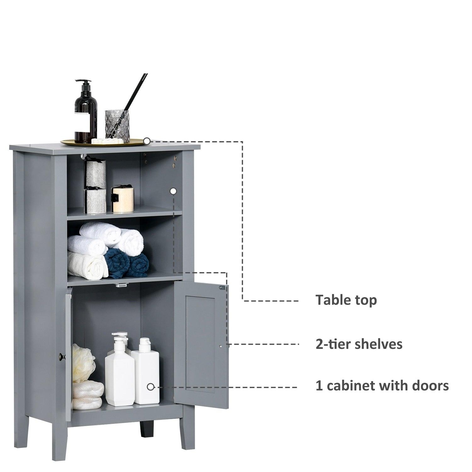 Gray 2 Tier Shelf Hidden Storage Bathroom Floor Cabinet - PRHOMZ