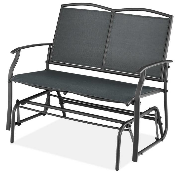 2 Seat Mesh Patio Loveseat Swing Glider Rocker with Armrests in Charcoal - PRHOMZ
