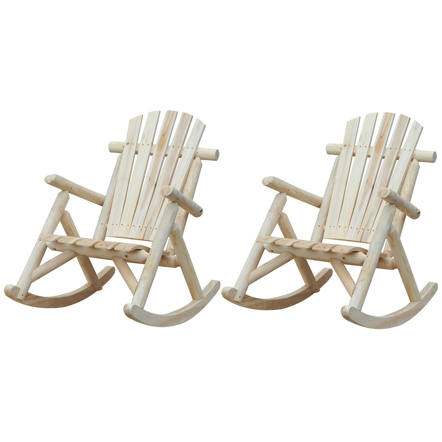 FarmHouse Classical Fir Wood Rocking Adirondack Chair Natural - Set of 2 - PRHOMZ