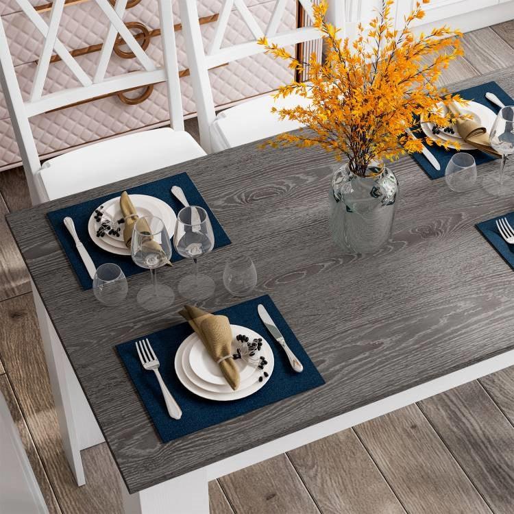 Dark Grey Wood Top 47-inch Kitchen Dining Table or Computer Desk with White Legs - PRHOMZ